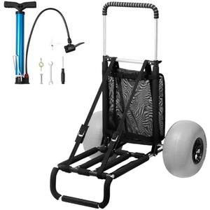 VEVOR Beach Dolly with Big Wheels for Sand, 29.9" x 15.4" Cargo Deck, w/ 12" Balloon Wheels, 165LBS Loading Capacity Folding Sand Cart & 27" to 44.7" Adjustable Height, Heavy Duty Cart for Beach