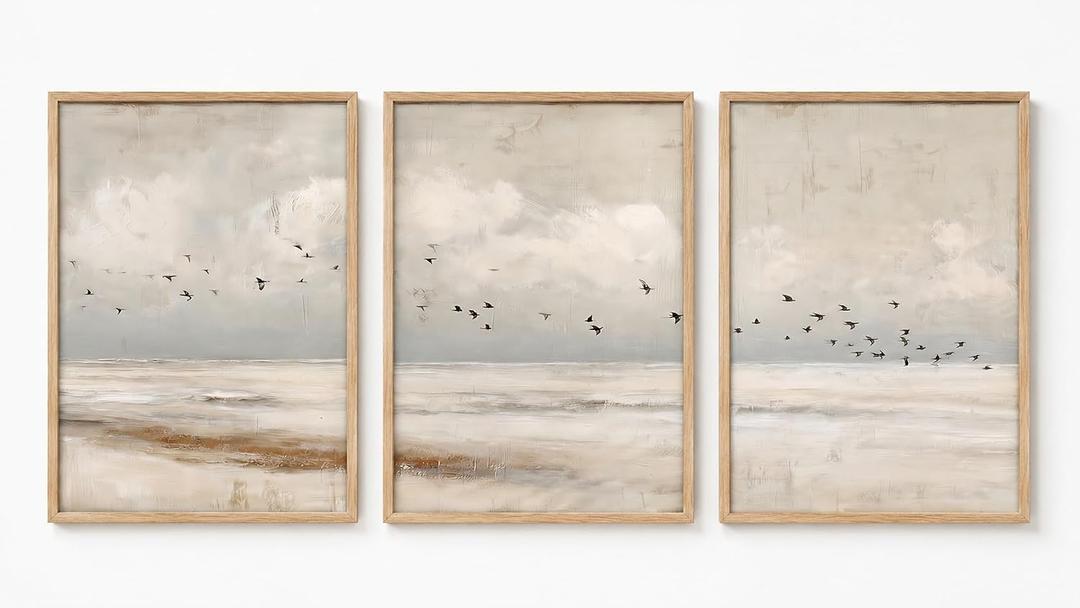 Framed Coastal Canvas Wall Art Seascape 24x16 Inch Set of 3 Triptych