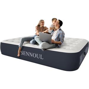SENNOUL Air Mattress Queen with Built in Pump - Upgraded Blow Up Bed, 2 Mins Quick Self Inflatable, 13"/650lbs Max, Strong Support, All Night No Lost Air, for Camping,Home,Guests & Portable Travel