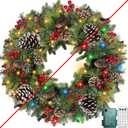 Remote Control - 26 Inch Super Large Thick Prelit Christmas Wreath Realistic-Feel 50 Warm White & Colorful Lights Timer 12 Mode Double Frame 228 Branches 8 Pinecone 40 Red Berry Xmas Decor Outdoor
