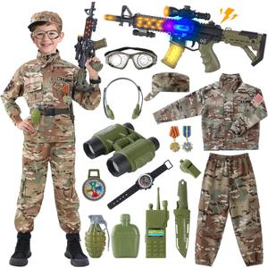 17pcs Kids Army Costume for Boys, Solider Boy Dress up, Halloween Costumes for Boys (L: 9-11Y)