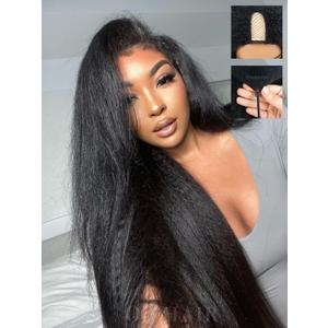 22 Inch Kinky Straight U Part Wig Human Hair for Black Women With Drawstring Natural Hairline Glueless Yaki Straight U Shape Wig No Glue Beginner Friendly Natural Color 220% Density
