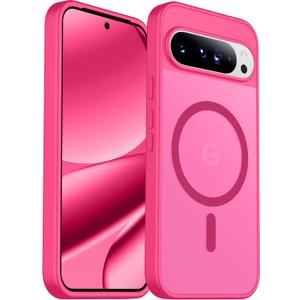 SPIDERCASE Magnetic for Google Pixel 10/Pixel 10 Pro Case, Military Grade Drop Protection Slim Translucent Matte Shockproof Anti-Fingerprint Phone Case for Pixel 10/10 Pro, Hot Pink