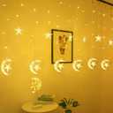 Moon Star String Lights with Controller 138 LEDs for Ramadan, Fairy Curtain String Light 8 Modes String Light Hanging Decorations for Eid Birthday Home Bedroom Wall Balcony Window Decor