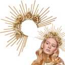 Halo Sun Spike Crown Headband Sunburst Rose Flower Crown Headpiece for Women Halloween Cosplay Party Accessories (Small, Gold)