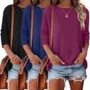 Bliwov 3 Pack 3/4 Sleeve Tops for Women Crewneck Basics Casual Work Tees Spring Summer Trendy T Shirts 2026 Clothes Blouses, Large