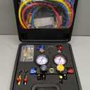 Orion Motor Tech 4 Way AC Gauge Set for R410a R22 R134a Refrigerant, 4 Valve Automotive AC Manifold with 5ft Hoses, R410a Adapters, Can Tap