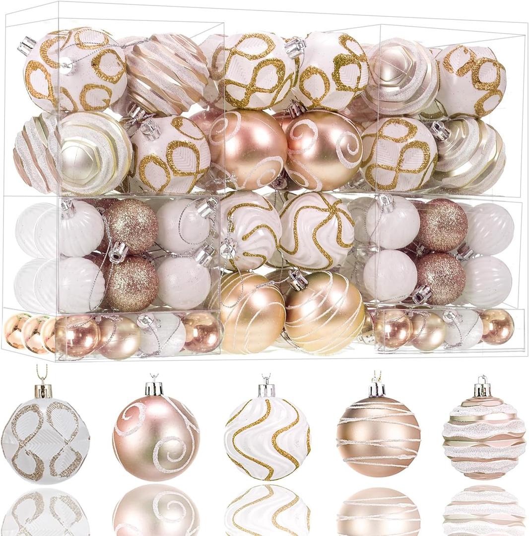 100Pcs Shatterproof Christmas Ornaments Set for Tree Large Christmas Tree Baubles Bulk Christmas Decor with Assorted Designs Perfect Christmas Ball Ornaments for Holiday Decorating, Champagne Gold