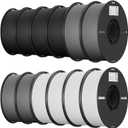 Creality 12 Pack PLA 1.75mm Filament Bundle for 3D Printing with No-Tangling Strong Bonding and Overhang Performance, Accuracy +/- 0.02mm (4 Black+4 White+4 Grey)