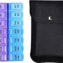 VOFOON Travel Pill Organizer 2 Times a Day, Large AM PM Pill Organizer 7 Day, PU Leather Daily Pill Box Case, Weekly Pill Medicine Organizer for Vitamins Medicine Fish Oils Supplements (L Size)