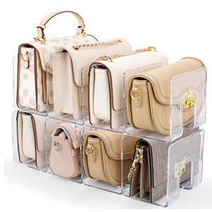 AMZABBY 2 Pack Acrylic Purse Organizer for Closet, 8Slot Bag & Purse Organizer, No Assembly, Clear Handbag Storage Shelf .for Shelf Divider Handbags, Clothes, Sweater