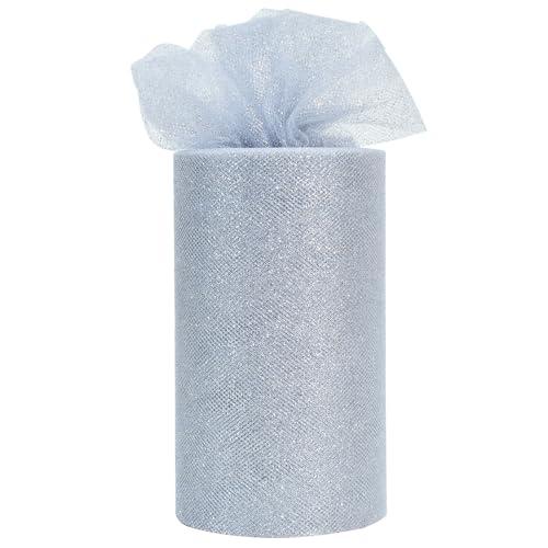 TONIFUL Silver Glitter Tulle Roll 6 Inch x 50 Yard Tulle Ribbon for Tutu Skirt, Wedding Christmas Baby Shower Valentine's Decorations and DIY Crafts