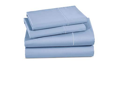 600 Thread Count 100% Cotton Sheet-Cloud Blue-Queen Sheet Set Only 2  Piece Long Staple Combed Cotton Sheet Set, Ultrasoft Feathery Touch and Silky Sateen Weave, Fits Mattress Upto 18 Inches Deep Pocket