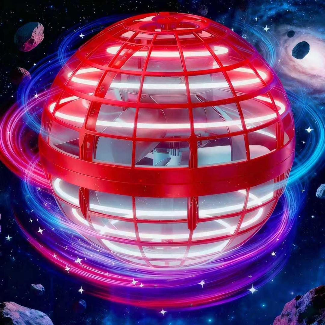 Flying Orb Ball Toy, Magic Hover Boomerang Hand Drone Cosmic Globe, Light Up Fidget Spinner Mini UFO, Cool Indoor Outdoor Toys & Gifts for Boys Girls Teens (red)