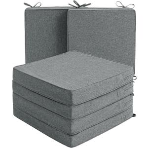 Outdoor Chair Cushions, Water-Resistant & Fade-Resistant, Patio Furniture Square Seat Replacement Chair Pads with Ties, Removable Cover, Non-Slip Bottom, Set of 6, 19 x 19 Inch, Dark Grey