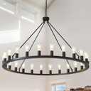 HHR 48" Gold Wagon Wheel Chandelier 24-Light Modern Farmhouse Chandelier, Black