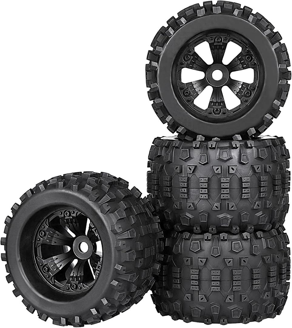 Aimrock 17mm Hex 3.8 RC Wheels and Tires Pre-glued Combo for 1/10 Traxxas Maxx Tmaxx E-Revo Revo 3.3 1/8 Arrma Kraton Outcast Notorious 6S Redcat RC Monster Truck Off-Road Car, Set of 4