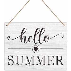 8"X10" Hello Spring Hanging Wooden Plaque - 1 Wood Sign & 1 Sisal Rope, Rustic Retro Welcome Hanger for Front Door Farmhouse, Home & Office Decorations(Light) - E04