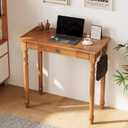 32 Inch Mid Century Modern Desk - Rubber Wood Desk with Drawers, Vintage Narrow Desks with 2 Hooks, Small Writing Desks for Small Spaces, Bedroom, Living Room & Office, Walnut Color, 31.5 in W x 15.7 in D