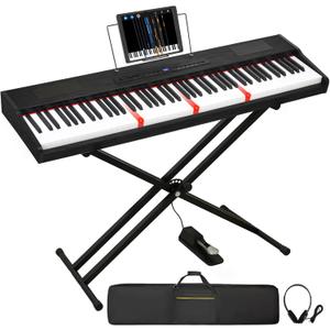 Digital Piano 88 Key Semi Weighted Keyboard, Piano Keyboard 88 Key for Beginners with Lighted Up Keys, Portable Electric Piano with Adjustable Stand,Carrying Case,Sustain Pedal,Headphone (Black)