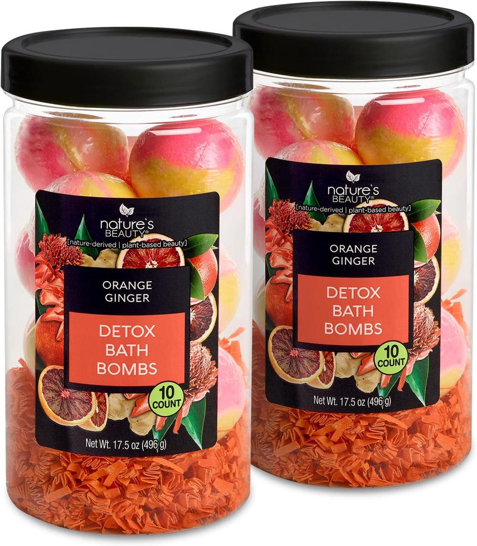Nature's Beauty Orange Ginger Detox Bath Bomb Gift Set Multi-Pack - Luxury Fizzy Spa Bomb w/Citrus + Woodsy Patchouli Scent Made with Coconut Oil & Witch Hazel, 17.5 oz | 10 ct ea (2 Pack) Nature's Beauty Orange Ginger Detox Bath Bomb Gift Set Multi-Pack - Luxury Fizzy Spa Bomb w/Citrus + Woodsy Patchouli Scent Made with Coconut Oil & Witch Hazel, 17.5 oz | 10 ct ea (2 Pack)