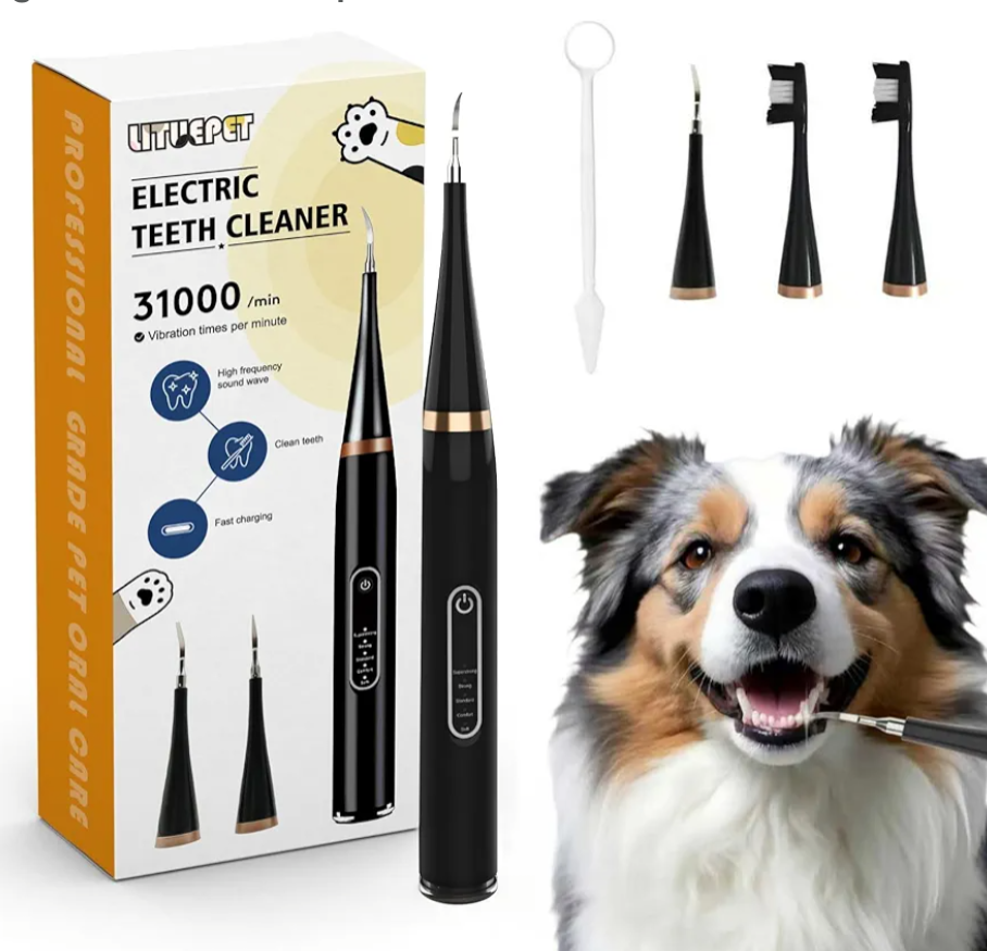 Dog Plaque and Tartar Remover - Dog Tooth Brushing Kit Electric Toothbrush for Dogs,5 Adjustable Mode& 3 Cleaning Head, Plaque Remover for Teeth Stains for Dogs and Cats (Deep Black)