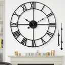 Silent Non-Ticking Decorative Large 24 Inch Metal Vintage Retro Roman Numerals Wall Clock, Battery Operated for Living Room, Bedroom, Kitchen, Office, Cafe Farmhouse Decor
