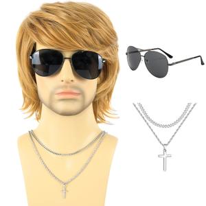 Short Blonde Wigs for Men - 70s 80s Natural Fluffy Heat Resistant Synthetic Hair Wig for Cosplay, Daily Use, Themed Party and Halloween (Blonde)