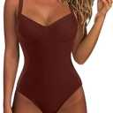 SUUKSESS Womens Tummy Control Slimming One Piece Swimsuits Sexy V Neck Crisscross Back Bathing Suits Push up Swimwear(Coffee Brown，Medium)