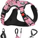 NESTROAD No Pull Dog Harness with Leash, Reflective No Choke Pet Vest Harness,Adjustable Soft Padded Dog Harness with Easy Control Handle for Medium Dogs(Checkered Pink,Medium)