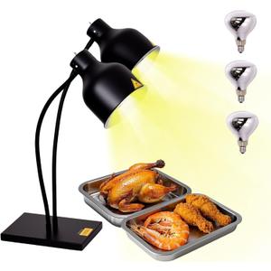 Commercial Dual Head Food Heat Lamp, Portable Electric Food Warmer 3-Bulb 550W Electric Warming Lights for Food Service Restaurant Buffet Kitchen