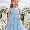 Girl Tulle Dress Toddler Girl Sequin Birthday Party Dress A-Line Kid Sleeveless Casual Dress 6-7 (Blue)