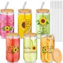 Maxcheck 6 Set 16 oz Sunflower Gifts for Women Inspirational Glass Cups with Lids and Straws Birthday Holiday Gift Tumbler Iced Coffee Drinking Cups with Warm Saying for Mom, Teacher, Friend