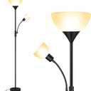 Floor Lamp, Standing Lamp, Torchiere Floor Lamp with Adjustable Reading Lamp, 71" Tall Pole Lamps, 3 Way Switch, Plastic Lampshade, Corner Floor Lamps for Living Room, Bedroom(E26 Base, No Bulb)-Black