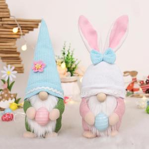 Mother's Day Gnomes Plush Decoration, 2 PCS Bunny Dolls with Egg Handmade Faceless Elf Dwarf Spring Home Decor Gift for Mothers, Wife, Swedish Rabbit Tomte Table Ornaments Tiered Tray