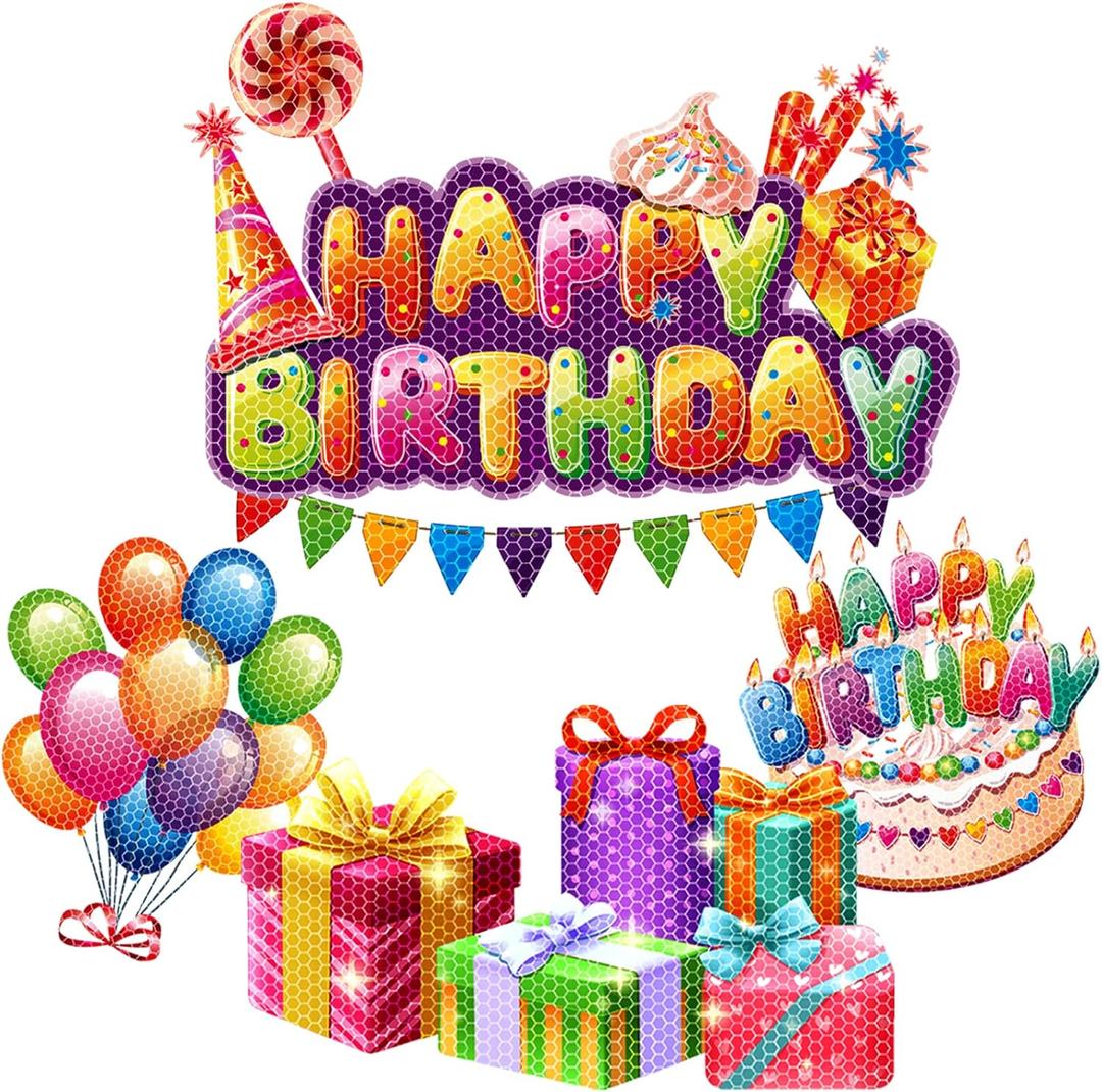 ECam Pieces Birthday Car Decorations, Happy Birthday Magnet, Reflective Automotive Birthday Magnets, Colorful Cake Balloon Box Magnets for Cars, Refrigerator, Metal Surface