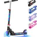 TONBUX Scooters for Kids 5-12, 2 Wheel Scooters with Cool Light Up Stem, Wheels, and Deck, 3 Level Adjustable Height Kick Scooter, Foldable and Lightweight Scooter for Kids 8-12 (Black)