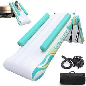 Inflatable Pontoon Waterfall Slide for Adults & Teens, Heavy Duty Boat Waterfall Water Slide with Air Pump, Portable Summer Lake Float Slide for Most Pontoon Boats, Professional Grade Boat Accessory