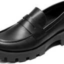 DREAM PAIRS Womens Loafers, Lug Sole Slip On Platform Chunky Penny Loafers for Women Dressy and Work, Business Casual Shoes for Women (8, Black-pu)