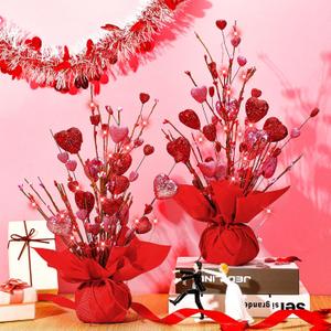 Ganeen 2 Pack Valentines Heart Table Tree Decorations 18 Inch LED Light up Artificial Tree Decor for Valentines Day Party Home Office Wedding Decor