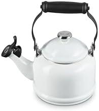 Le Creuset Enamel On Steel Demi Tea Kettle with Metal Finishes, 1.25 qt, White