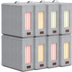 Sheet Organizers and Storage - 8 Pack Bed Sheet Organizers for All Sheet Sizes, Including Queen/King Size Blankets, Foldable Blanket Organizer/Sheet Storage for Linen Closet, Grey