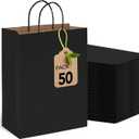 MESHA Gift Paper Bags Black 10x5x13 Inches 50pcs Medium Gift Bag with Handles, Bulk Black Kraft Paper Bag for Small Business Shopping Bags for Grocery,Wedding Party Favor