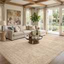 Nakagishi Neutral 10x14 Area Rug for Living Room Washable, Beige/Dark Brown