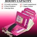 Small Wallet Women RFID Blocking Soft Leather Bifold Compact Card Holder Wallet for Women with Zipper Coin Pocket 4 ID Window (Colorblock - Black/Rose Red)