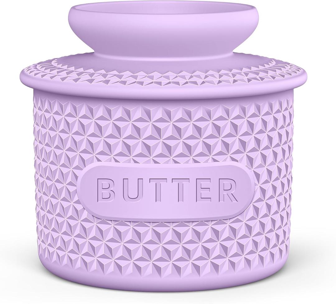 Silicone Butter Crock with Lid, French Butter Dish for Fresh Spreadable Butter, Butter Keeper to Leave On Counter, Butter Container Holder with Water Line for Kitchen and Home Decor-6oz/Purple