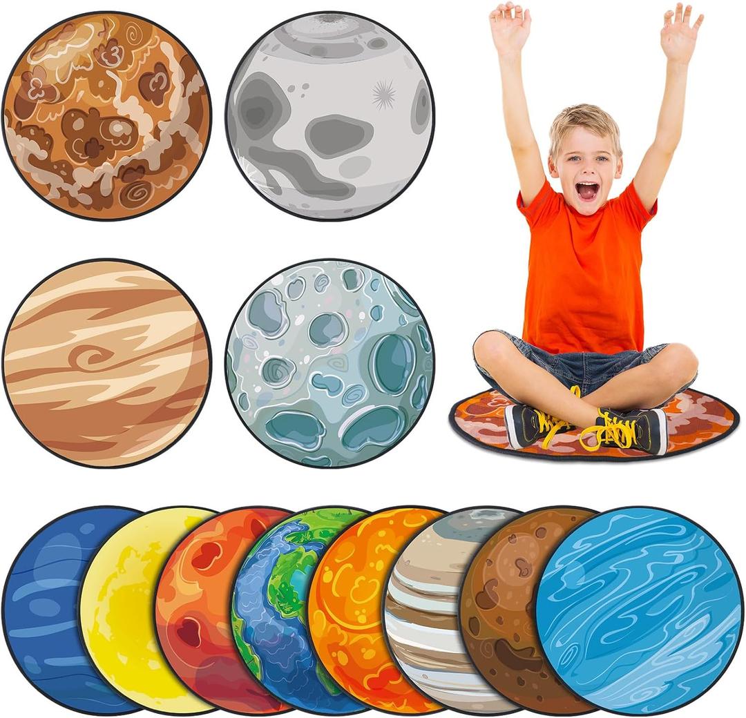Tinideya 12 Pcs Kids Carpet Circle Seats for Class 16 Inch Round Classroom Rug Floor Cushions Soft First Day of School Educational Mat Non Slip Back to School Learning Playing Areas(Space Planet)