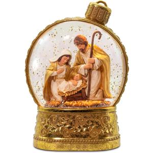 Christmas Snow Globes, 6.7" Nativity Glitter Water Lantern with Song, 6H Timer Battery & USB Powered Music Box for Christmas Decorations Indoor, Gold37