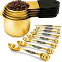Magnetic Measuring Cups and Spoons Set, Heavy Duty 304 Stainless Steel, 5 Nesting Gold Measuring Cups and 7 Magnetic Measuring Spoons, Baking & Cooking Set of 13 with Leveler