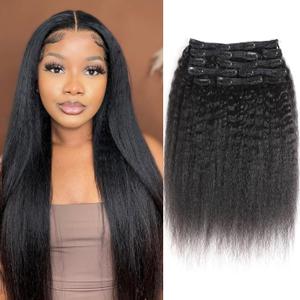Urbeauty Kinky Straight Clip in Hair Extensions Real Human Hair, Clip ins for Black Women Yaki Straight, Seamless Natural Hair Clip in Hair Extensions (18 Inch (Pack of 1))